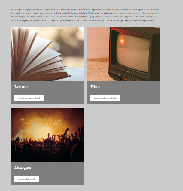 Bas de page de la depression bienveillante pour ouvrir vers d'autres catégories.