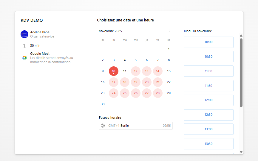 Visuel d'un calendrier pour la prise de rendez-vous